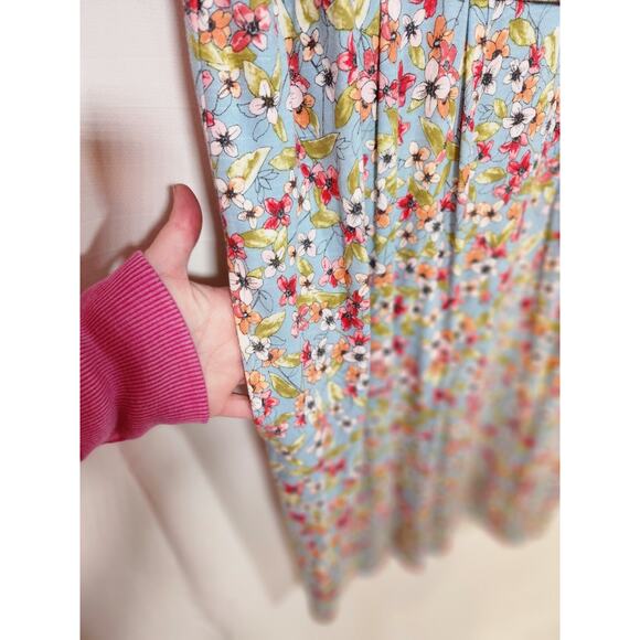 J. Jill $99 Medium Blue Pink Green Floral Overlay Stretch Knit Dress w/ Pockets - Picture 7 of 14